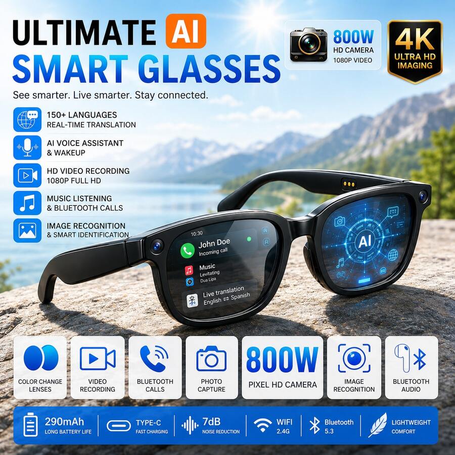 Audio Music Recognition - Lunettes intelligentes IA avec caméra HD
